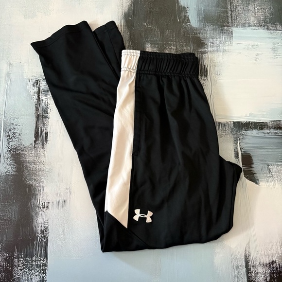 Under Armour Men’s Track Pants Medium Black White Stripe Athletic Training - Picture 1 of 6